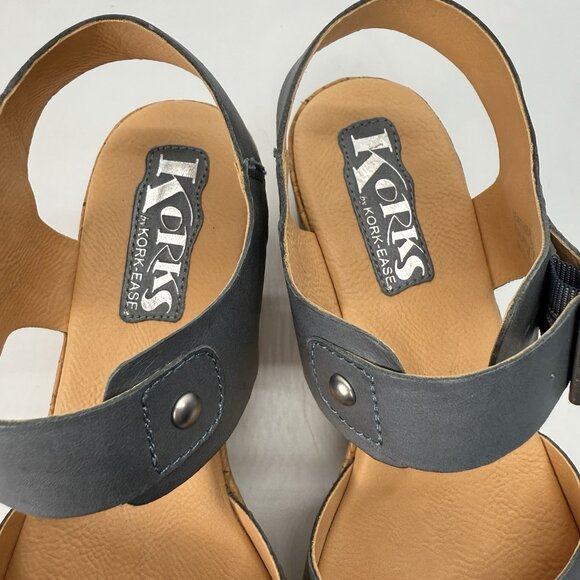 Korks by Kork‑Ease Blue Leather Buckle Wedge Sandals Womens Size 7 Comfort Style - Picture 9 of 15